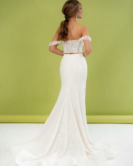 Daisy – Ensemble de mariée 2 pièces sur-mesure corset dentelle Chantilly sequins & jupe satin stretch