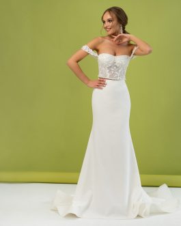 Daisy – Ensemble de mariée 2 pièces sur-mesure corset dentelle Chantilly sequins & jupe satin stretch